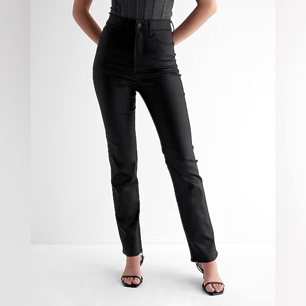 Super High Rise Black Coated Slim Jeans